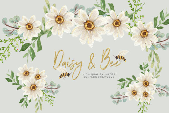 Download Daisies &amp; Bee Watercolor Clipart - Daisies Collection