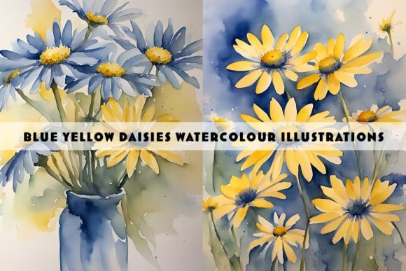 Download Blue and Yellow Daisies Watercolour Duo - Daisies Collection