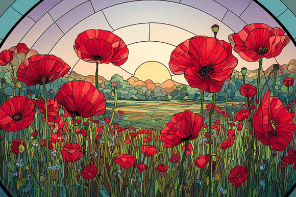 Download Red Poppy Field Sunset Glass Art - Red Collection