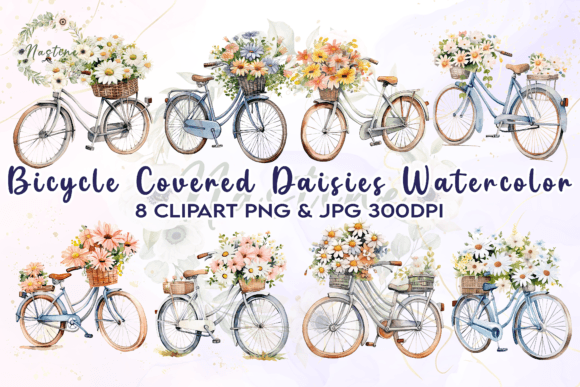 Download Bicycle Covered Daisies Watercolor - Red Collection