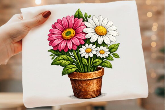 Download Daisy Flowers Embroidered Floral Bouquet - Red Collection