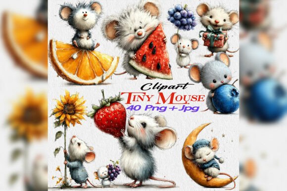 Download Watercolor Tiny Mouse Spring Clipart Set - Spring clipart Collection