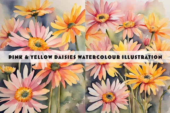 Download Pink &amp; Yellow Daisies Watercolour Duo - Daisies Collection
