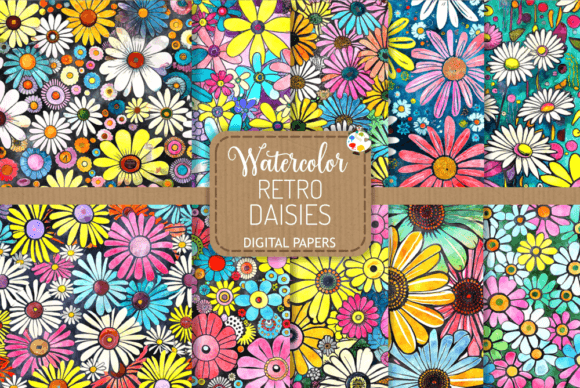 Download Retro Daisies - Watercolor Patterns - Daisies Collection