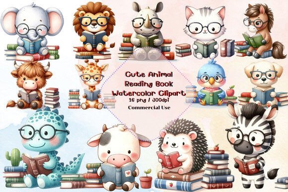 Download Cute Animals Reading Book Clipart - Premium Resources