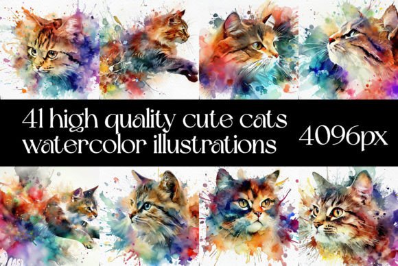 Download 41 Incredible Cats Watercolor Paintings - Red Collection