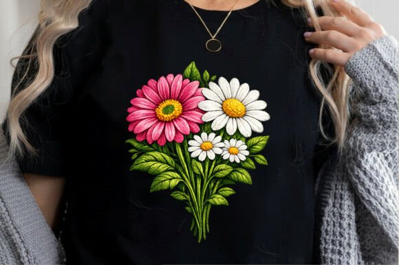 Download Daisy Flowers Embroidered Style Floral - Red Collection