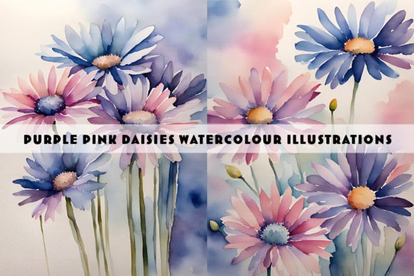 Download Pink &amp; Purple Daisies Watercolour Duo - Daisies Collection