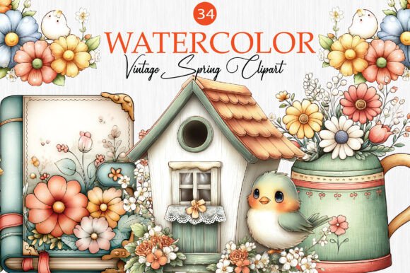 Download Watercolor Vintage Spring Clipart - Spring clipart Collection