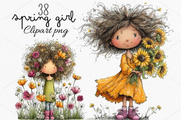 Download Whimsical Girl &amp; Flower Spring Clipart - Spring clipart Collection