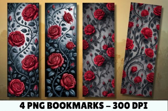 Download Botanical Gothic Red Rose Bookmarks - Red Collection
