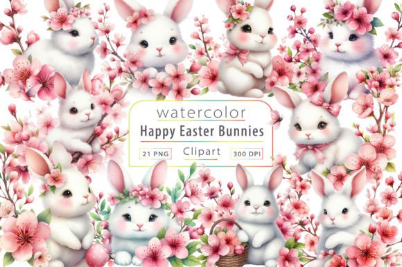 Download Watercolor Happy Easter Bunnies Clipart - Premium Bundle