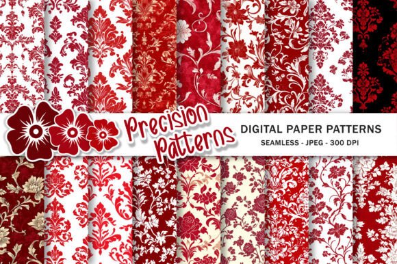 Download Red and White Floral Damask Scrapbooking - Red Collection