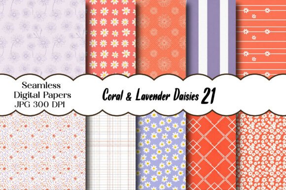 Download Coral &amp; Lavender Daisies Patterns - Daisies Collection