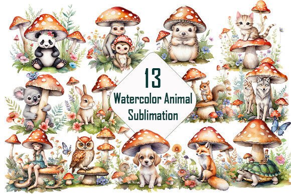 Download Watercolor Animal with Mushroom Clipart. - Watercolor animal Collection