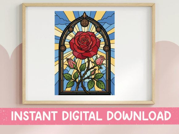 Download Red Rose Stained Glass Window Print - Red Collection